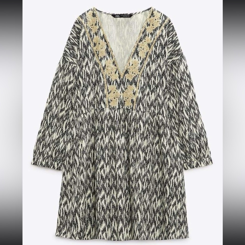 Patterned Black and Cream Dress